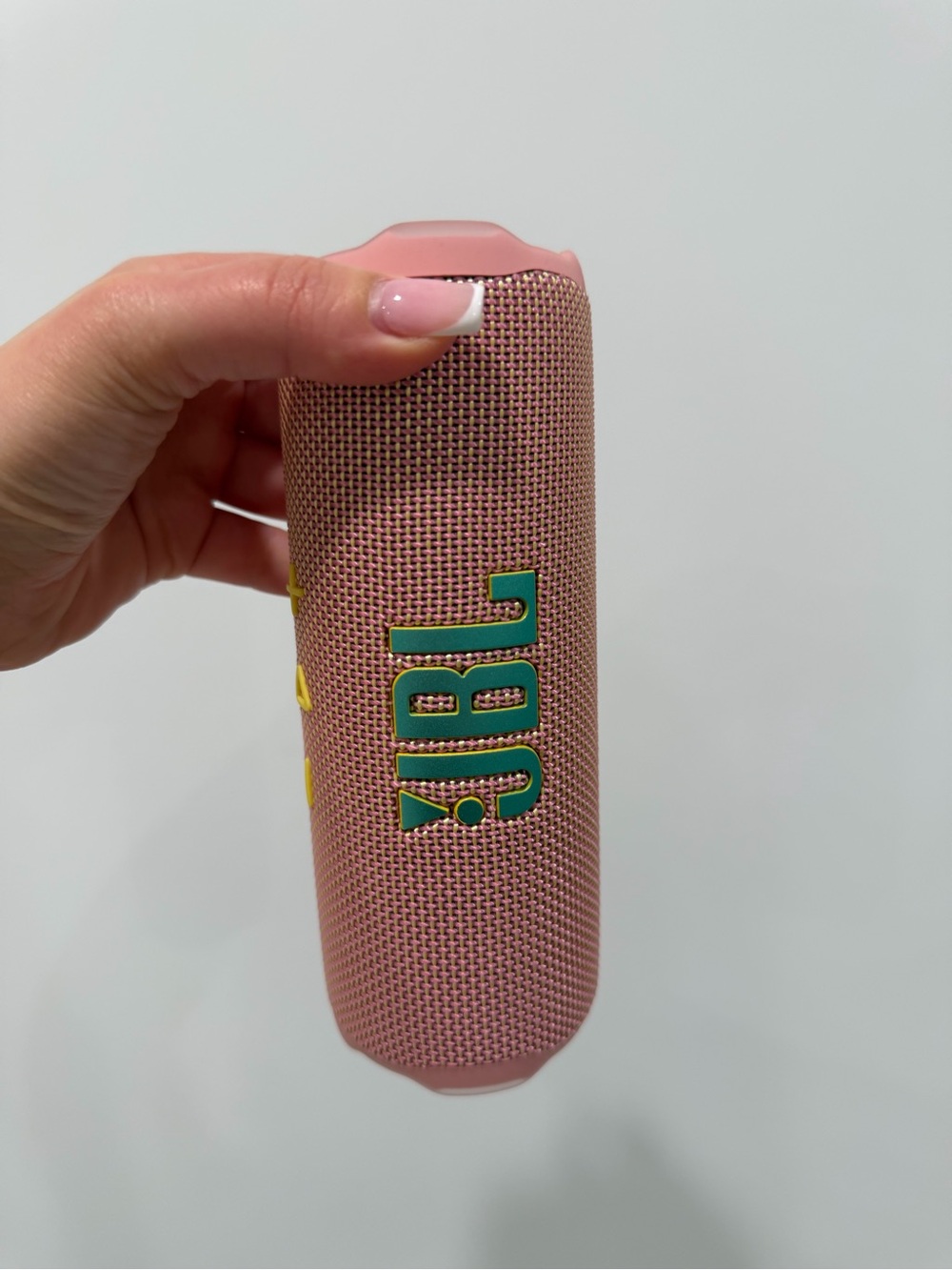 JBL Portable Bluetooth Speaker in Pink with Green Logo Accents